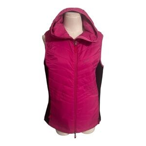 SKHOOP Long Hooded Vest Hot Pink Black Hood Warm Winter Snow Casual Layer Size L